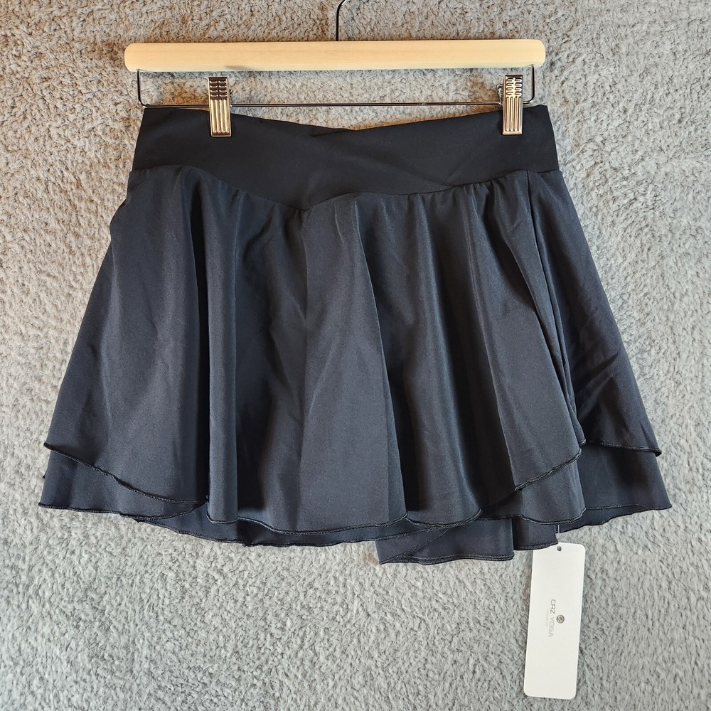 Crz‎ Yoga Sports Skirt Women's Medium Black Stretch Pleated High Waisted Pull On